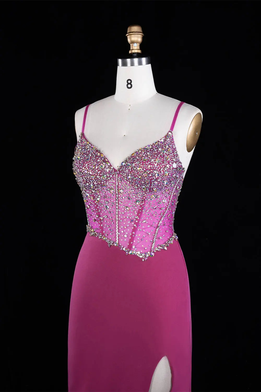 Fuchsia Beaded Spaghetti Strap Prom Dress SH261 Sheer Fairy