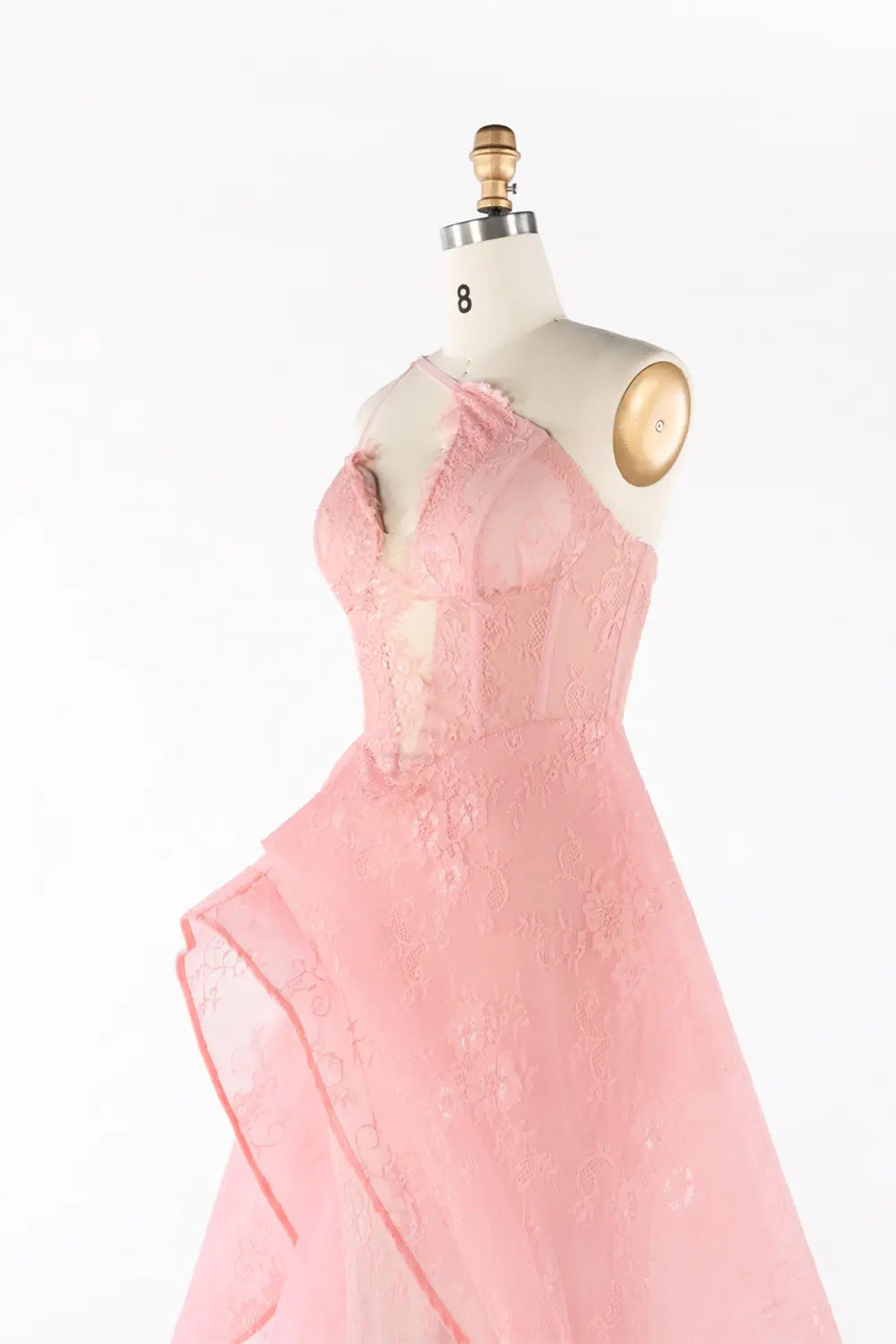 Pink Sheer Lace Asymmetrical Slit Formal Evening Dress ST052 Sheer Fairy