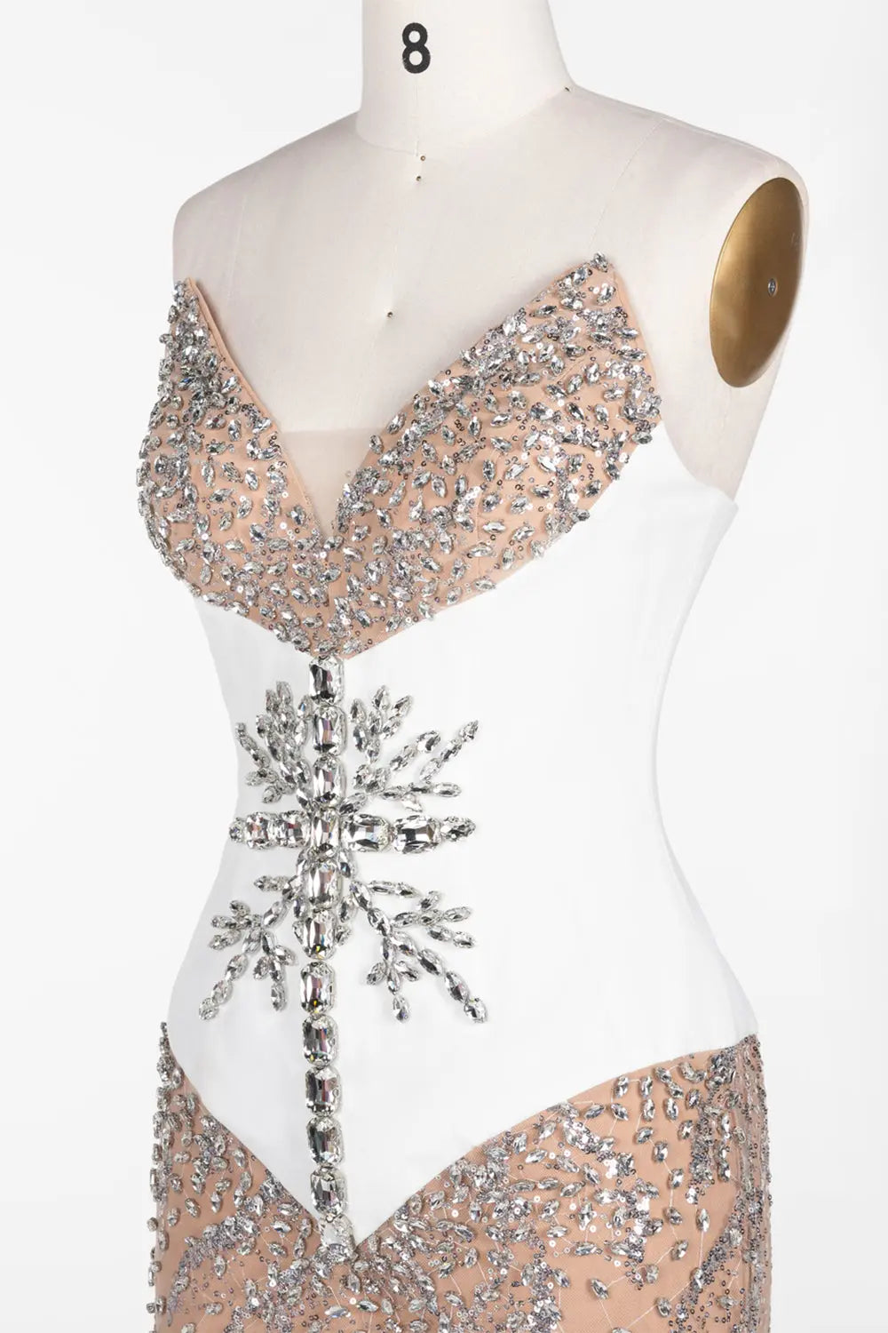 White Nude Sequin Diamond Formal Evening Dress ST107 Sheer Fairy