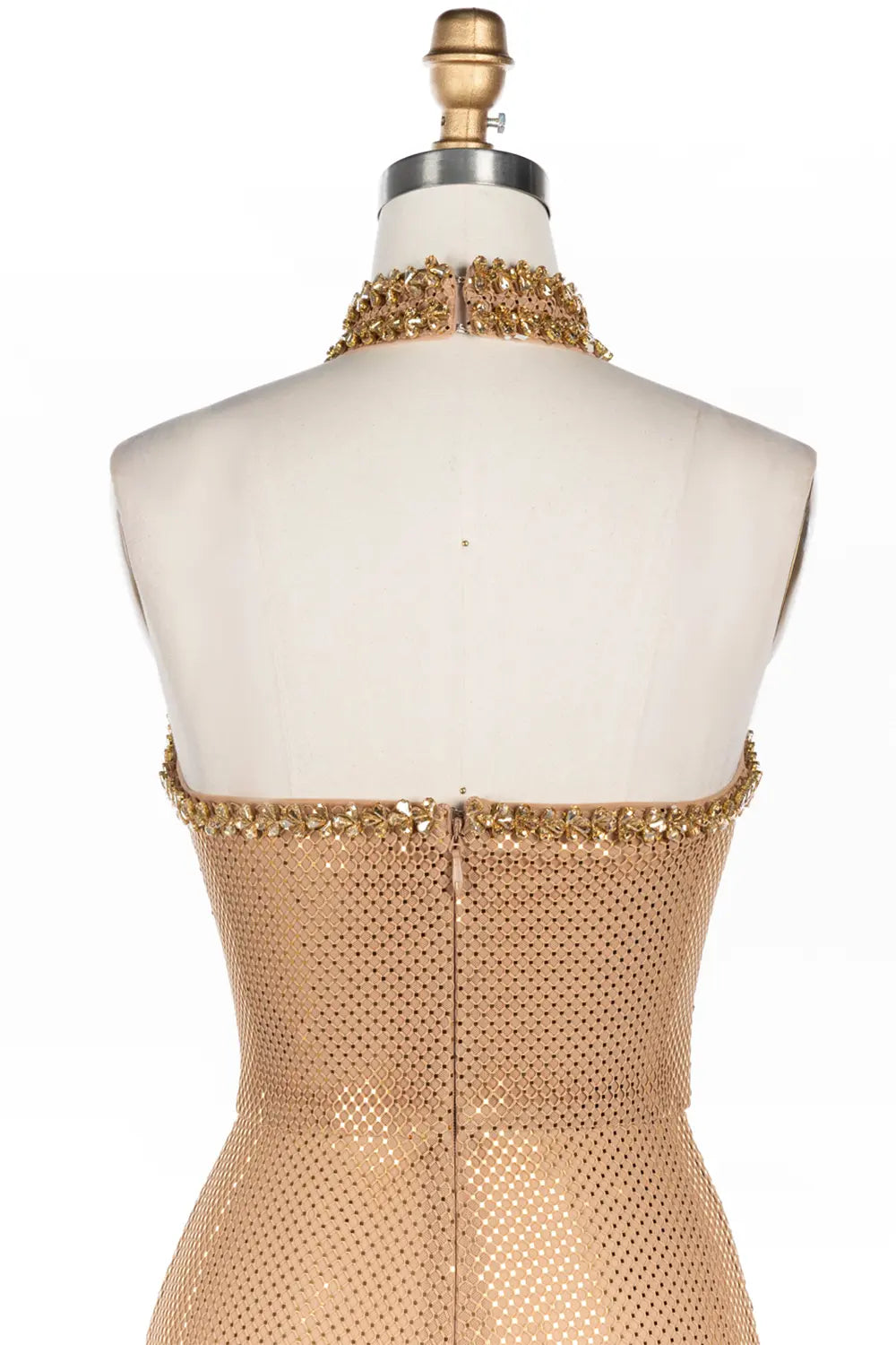 Nude Halter Neck Rhinestone Mesh Keyhole Evening Dress ST055 Sheer Fairy