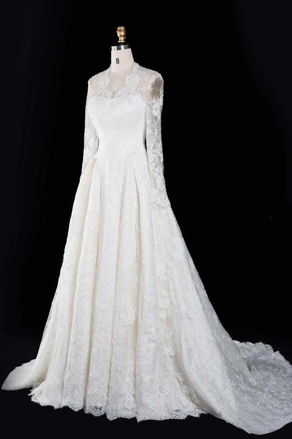 Off White Floral Long Sleeve Ball Gown Wedding Dress SW672 Sheer Fairy