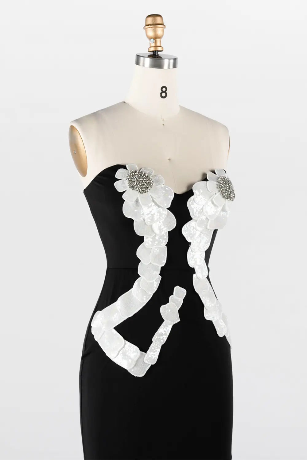 Black Strapless 3D Floral Applique Maxi Evening Dress ST033 Sheer Fairy