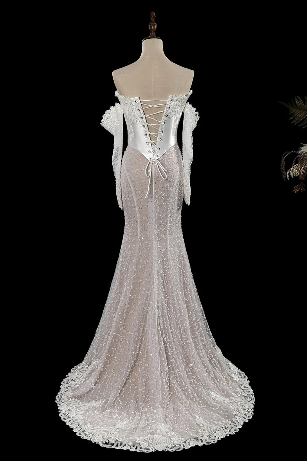 White Off The Shoulder Lace Mermaid Corset Wedding Dress SW762 Sheer Fairy