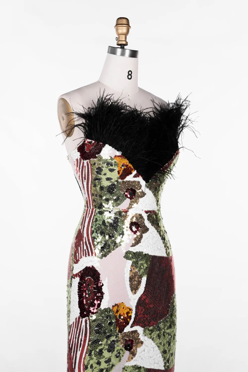 Multicolored Feather Sequin Strapless Gown ST113 Sheer Fairy