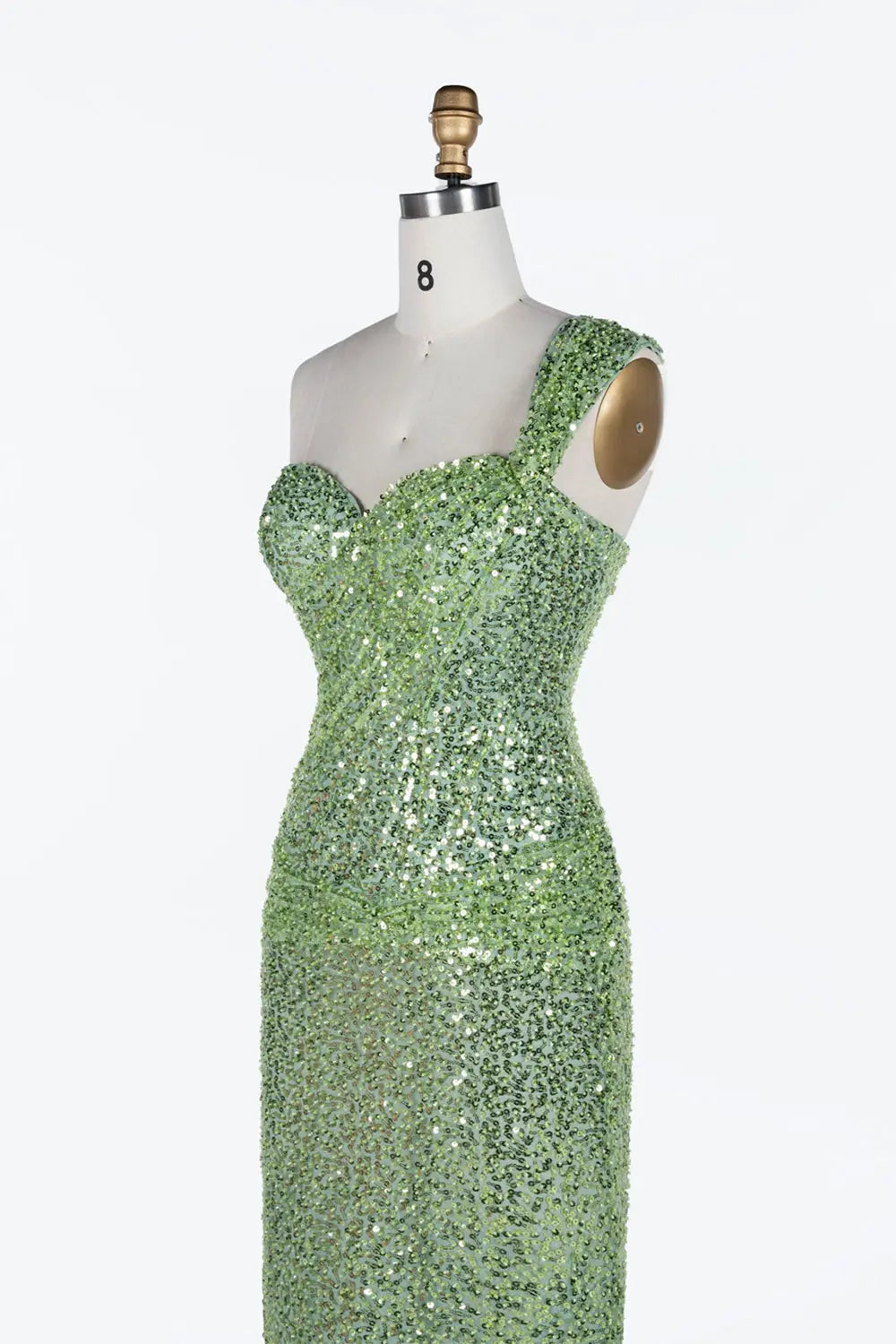 Green One Shoulder Sequin Evening Gown ST117 Sheer Fairy