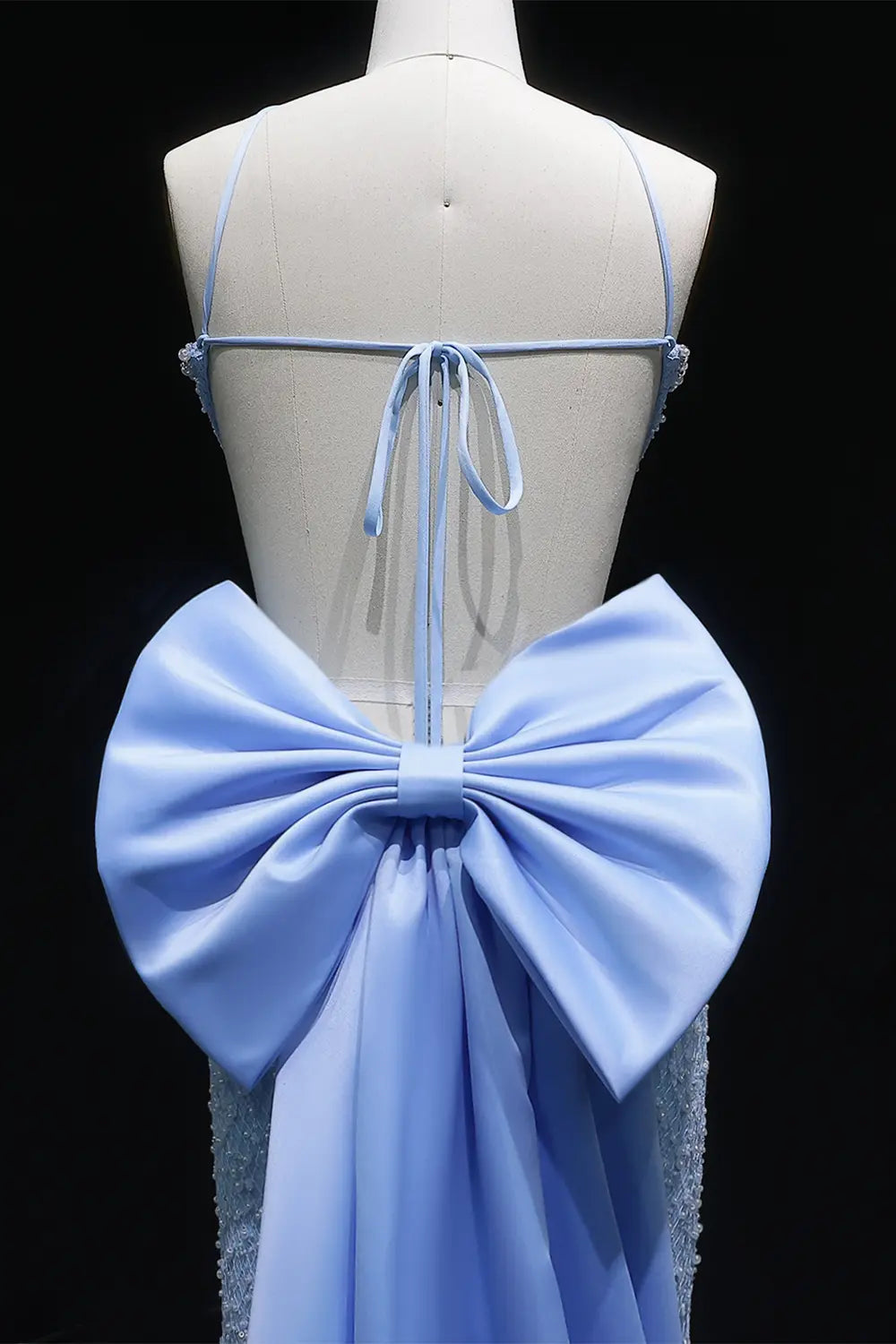 Blue Beaded Mermaid Prom Gown with Crisscross Straps and Train SH066 Sheer Fairy