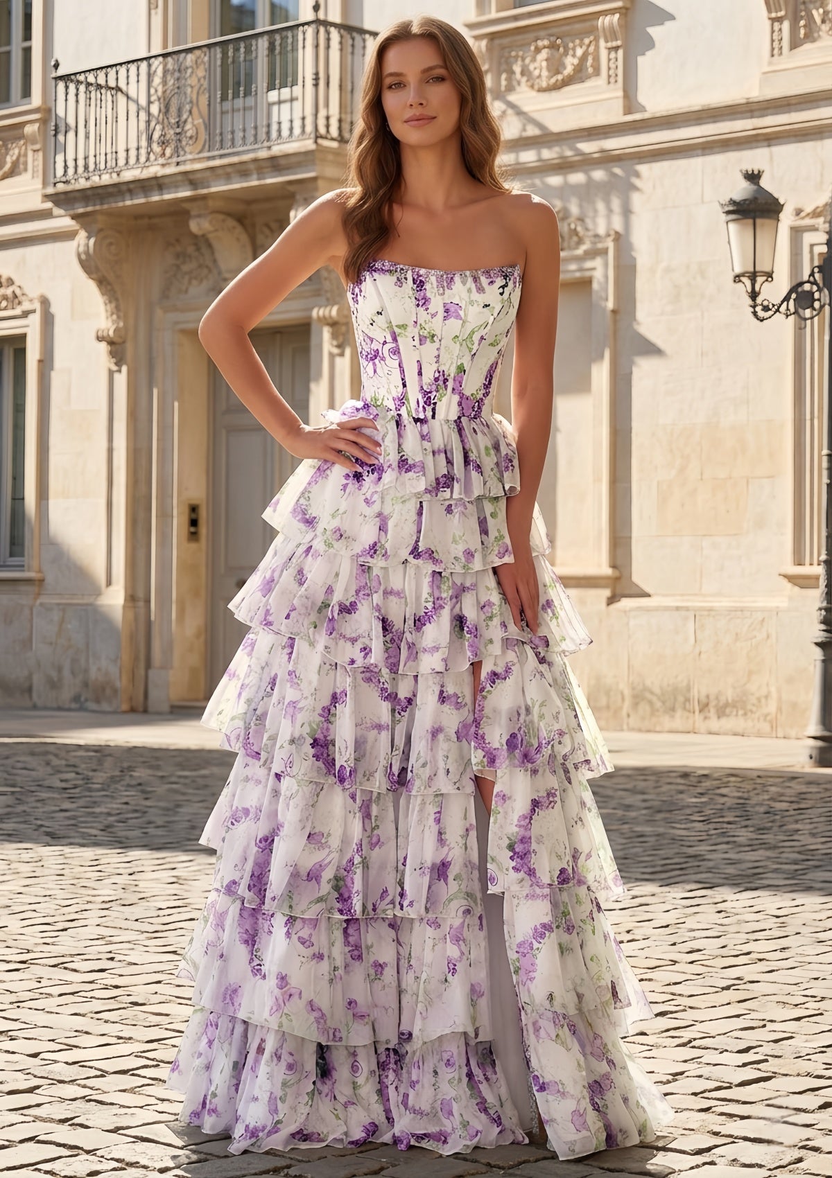 Elegant Lavender Floral Corset Bodice Sexy Backless Prom Dress SH707 Sheer Fairy