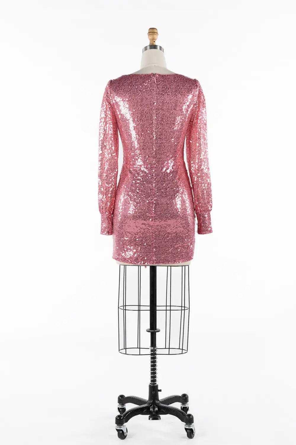 Rose Pink Sparkly Long Sleeve Ruched Cocktail Mini Dress ST059 Sheer Fairy
