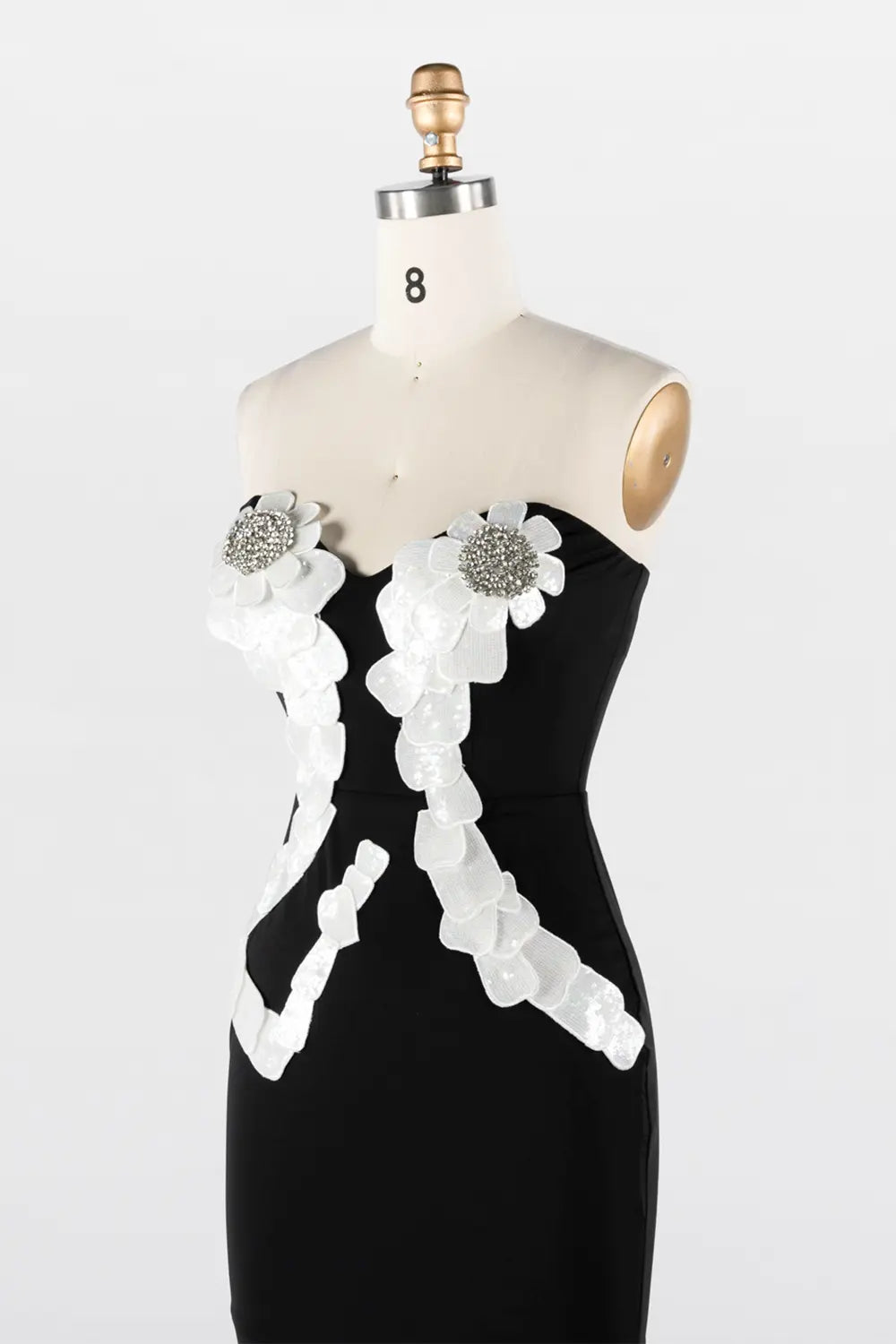 Black Strapless 3D Floral Applique Maxi Evening Dress ST033 Sheer Fairy