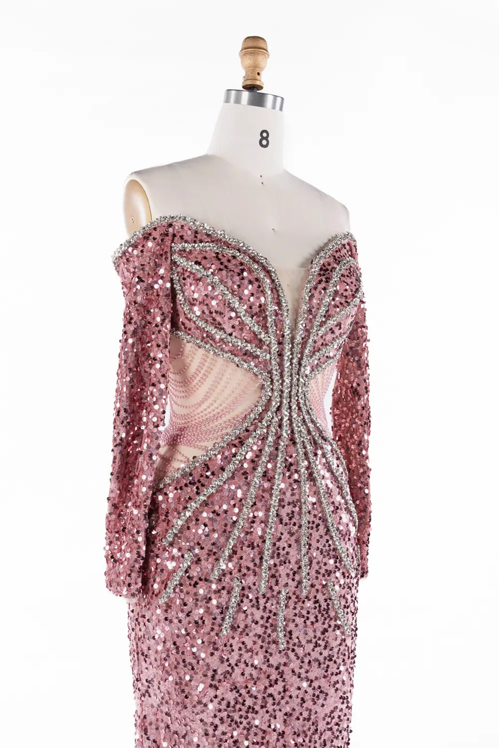 Elegant Pink Beaded Off Shoulder Sequin Evening Dress ST054 Sheer Fairy