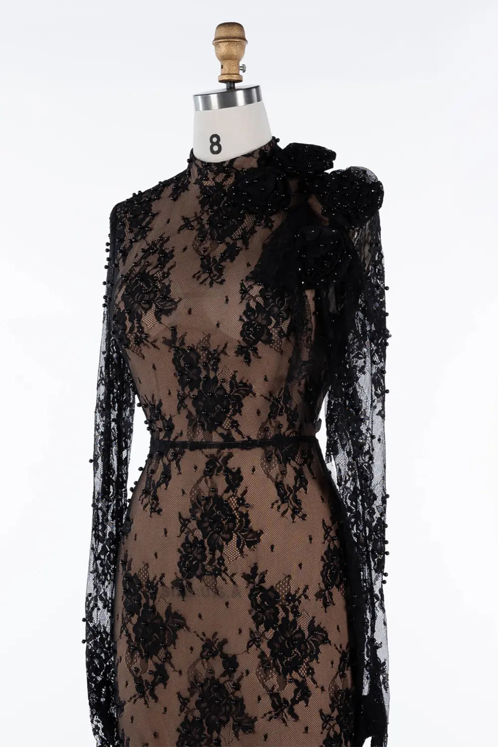 Black Lace Floral Applique Mermaid Formal Dress ST043 Sheer Fairy