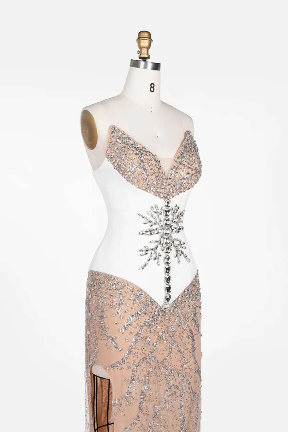White Nude Sequin Diamond Formal Evening Dress ST107 Sheer Fairy