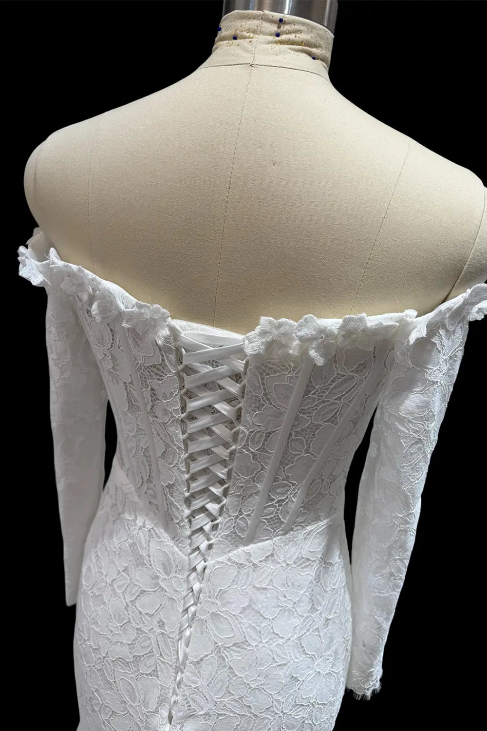 Ivory Floral Lace Long Sleeve Wedding Dress SW689 Sheer Fairy