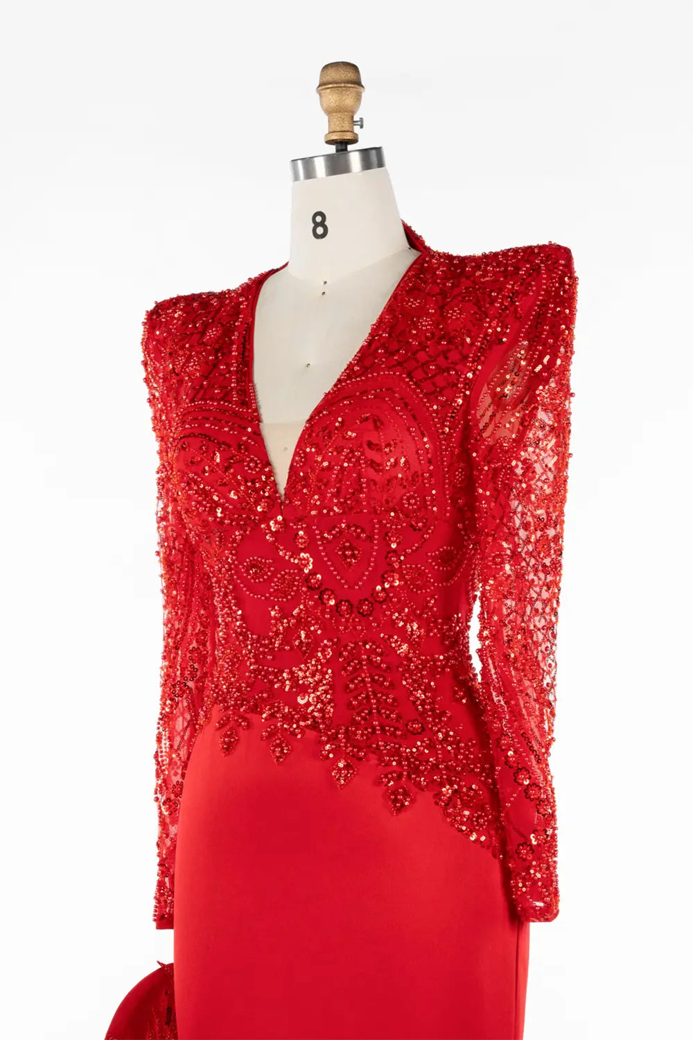 Red Beaded Sequin Asymmetrical Ruffle Midi Dress ST044 Sheer Fairy