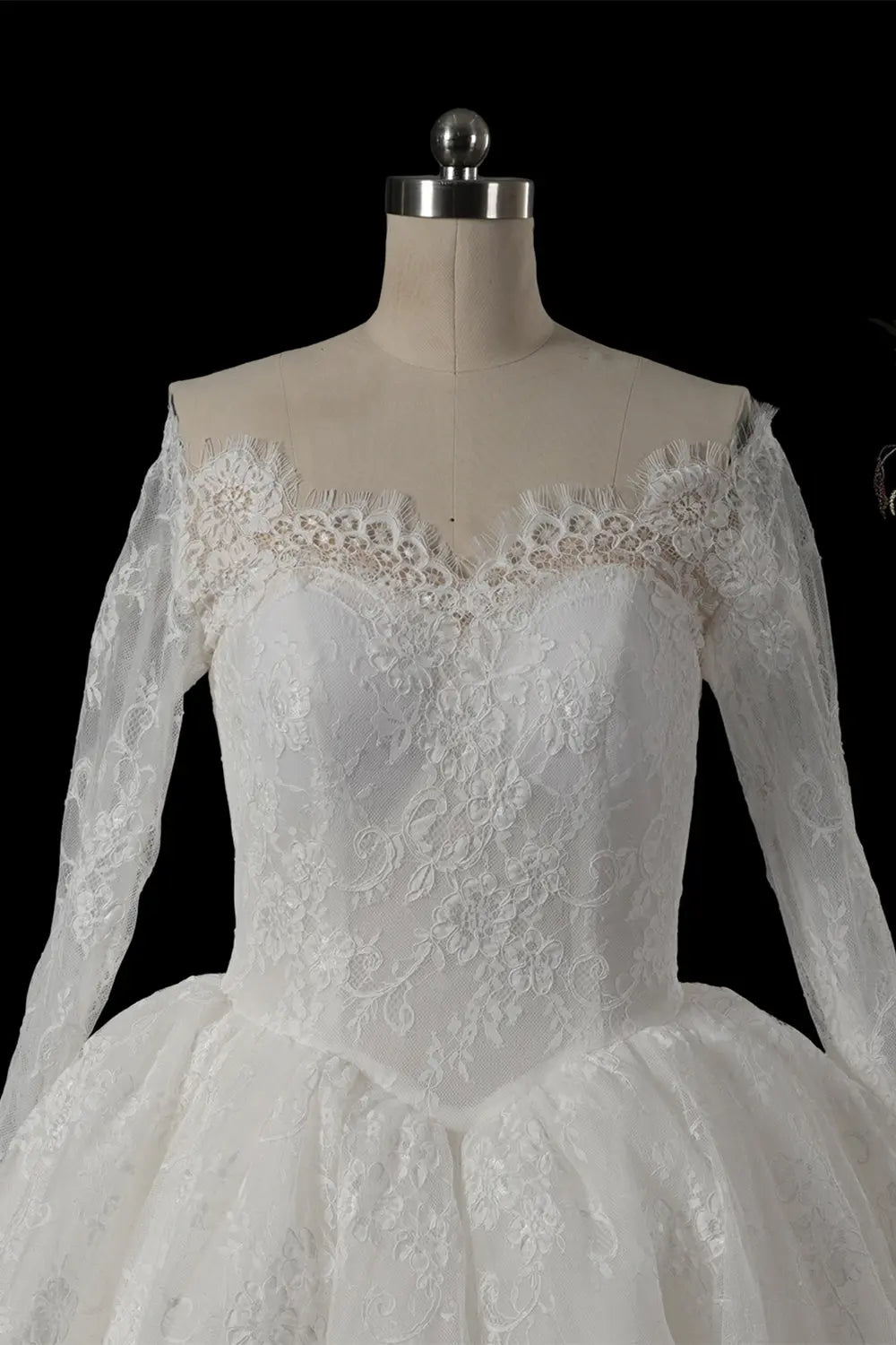 White Long Sleeve Lace Ball Gown Wedding Dress SW754 Sheer Fairy