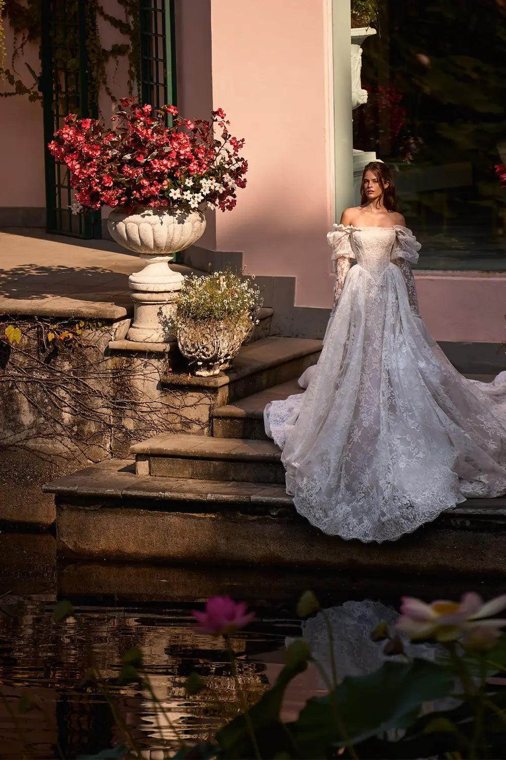 White Lace Off Shoulder Corset Wedding Dress SW119 Sheer Fairy