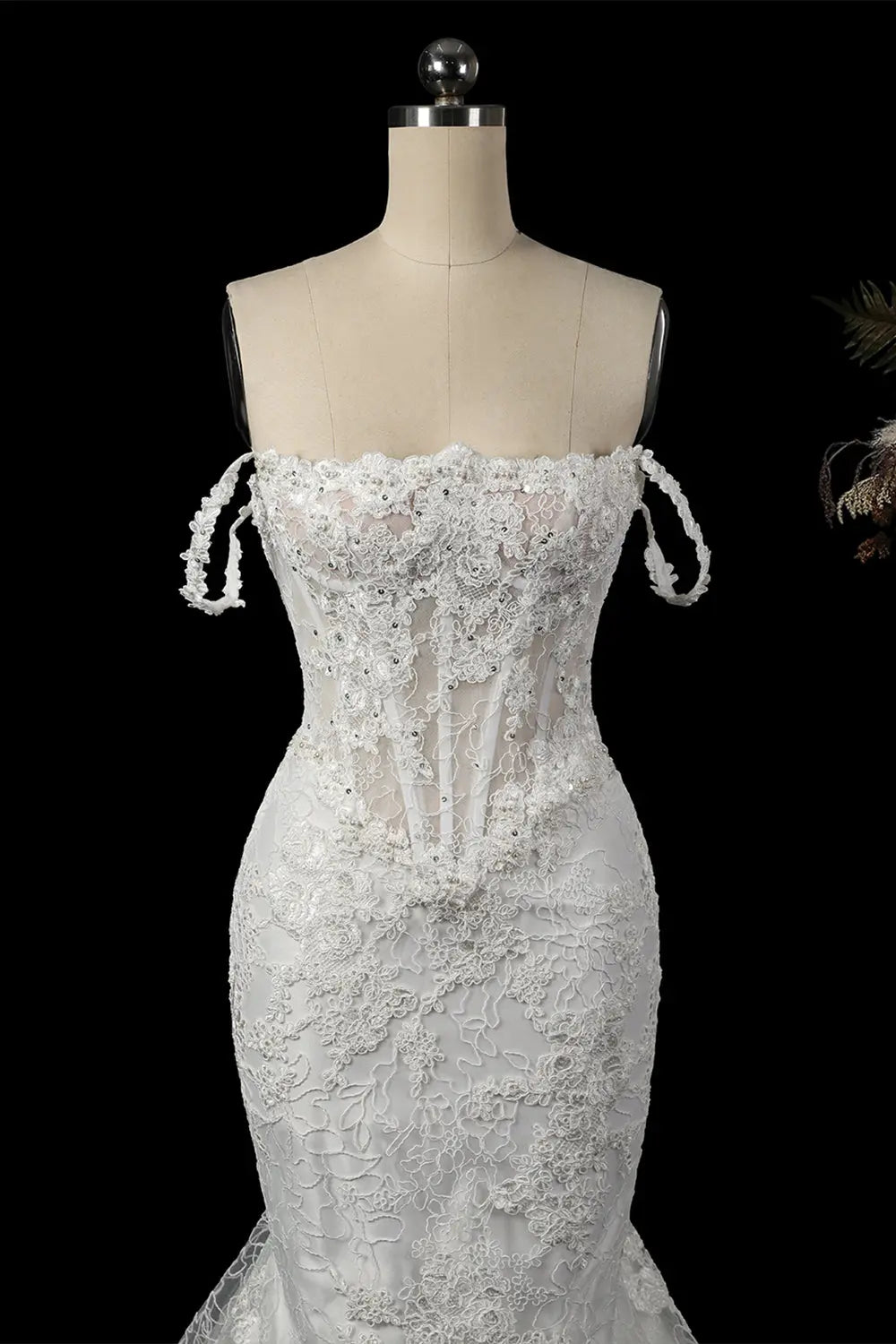 White Detachable Overskirt Mermaid Wedding Dress SW758 Sheer Fairy