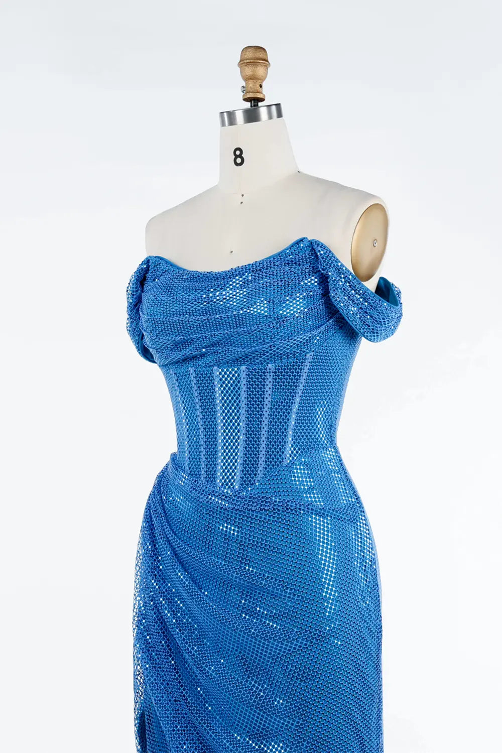 Royal Blue Sequin Off Shoulder Corset High Slit Maxi Evening Dress ST034 Sheer Fairy