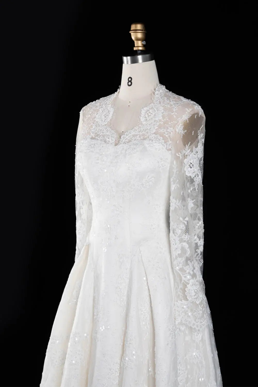 Off White Floral Long Sleeve Ball Gown Wedding Dress SW672 Sheer Fairy