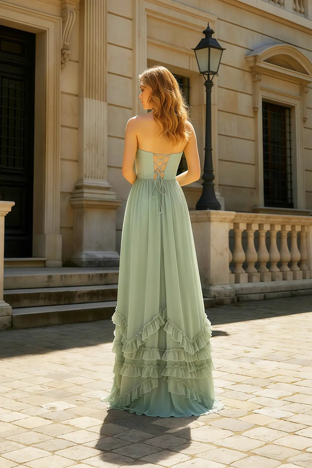 Sage Green Chiffon A-Line Prom Dress SH491 Sheer Fairy
