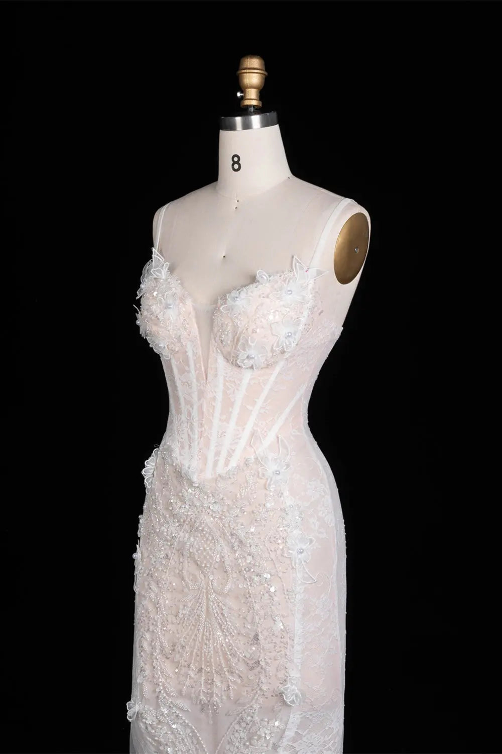 White Floral Applique Corset Evening Gown ST104 Sheer Fairy