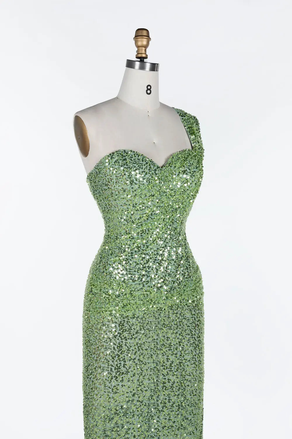 Green One Shoulder Sequin Evening Gown ST117 Sheer Fairy