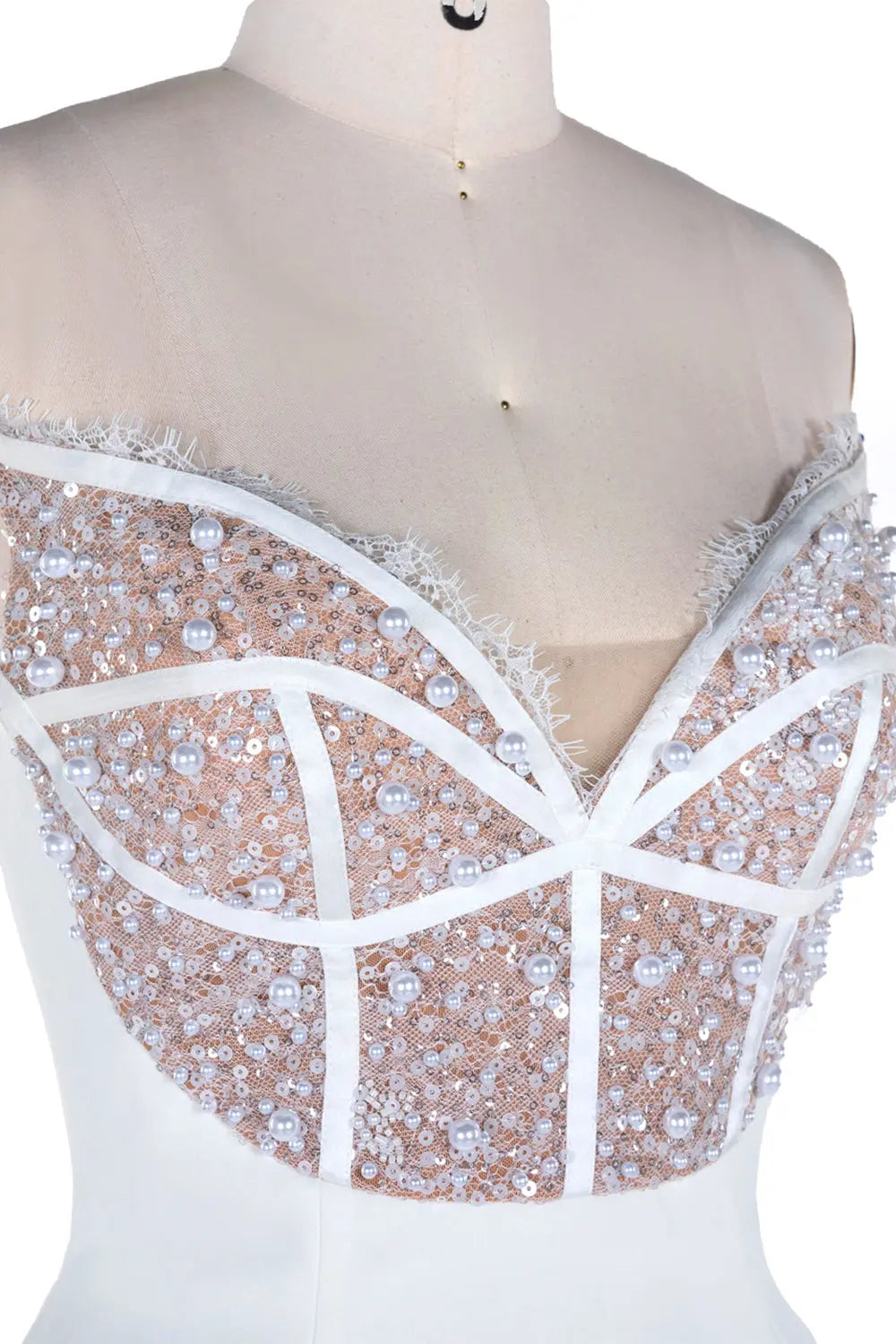 White Nude Strapless Sequin Evening Gown ST118 Sheer Fairy
