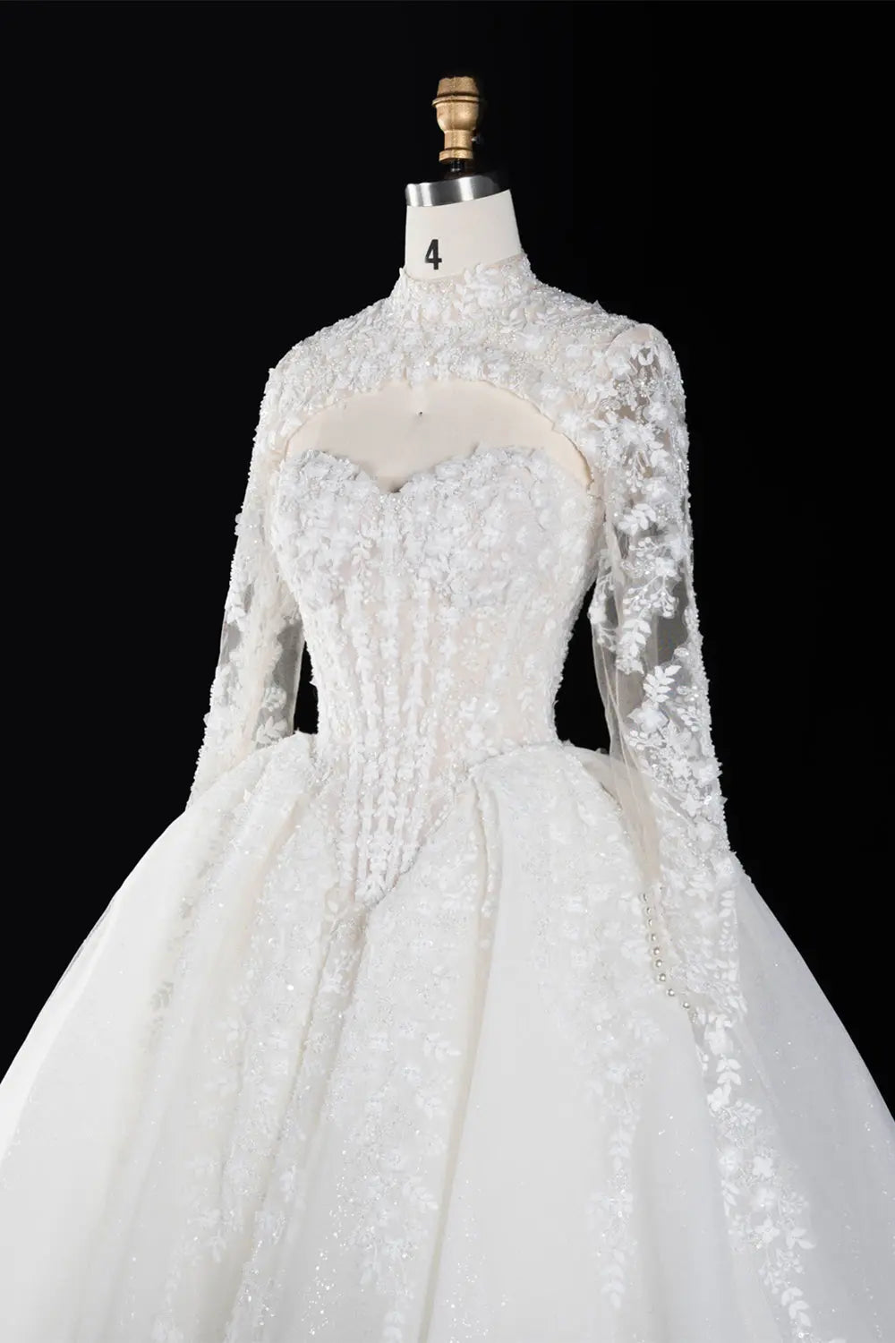 Off White Long Sleeve Lace Ball Gown Wedding Dress SW695 Sheer Fairy