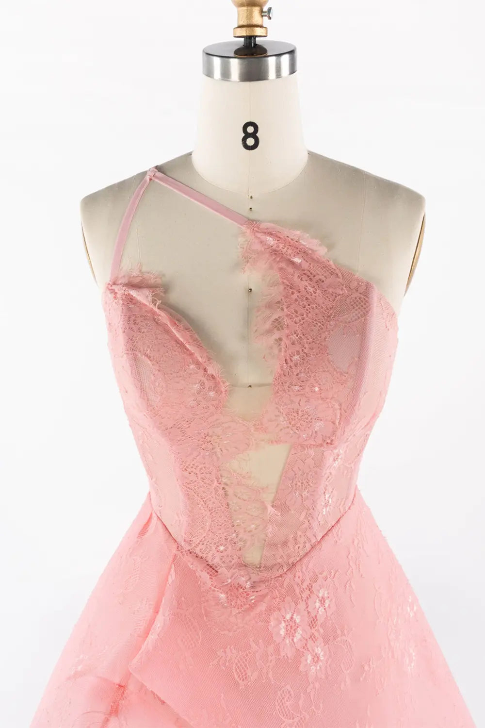 Pink Sheer Lace Asymmetrical Slit Formal Evening Dress ST052 Sheer Fairy