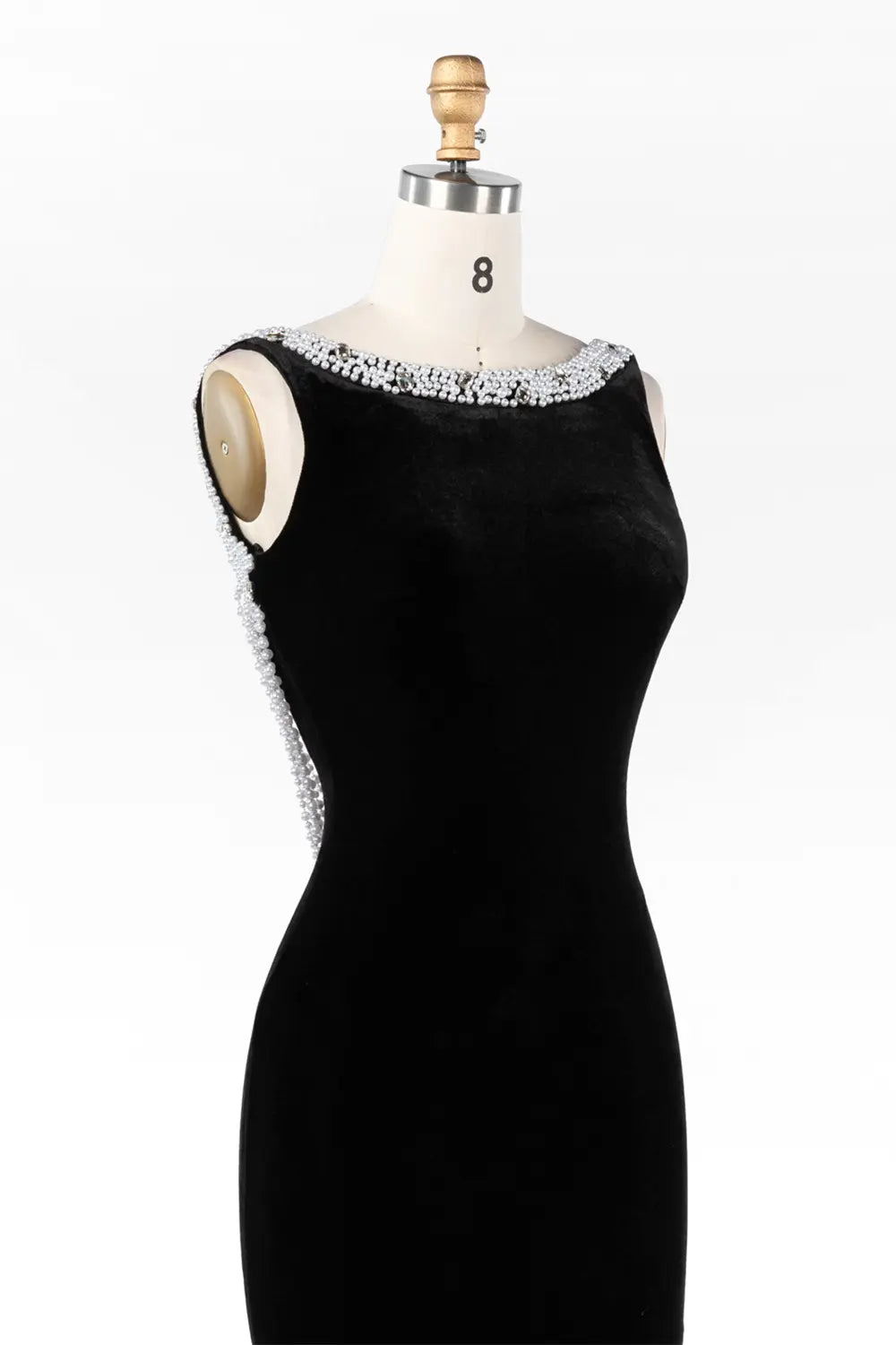 Black Velvet Beaded Neck Open Back Evening Gown ST046 Sheer Fairy
