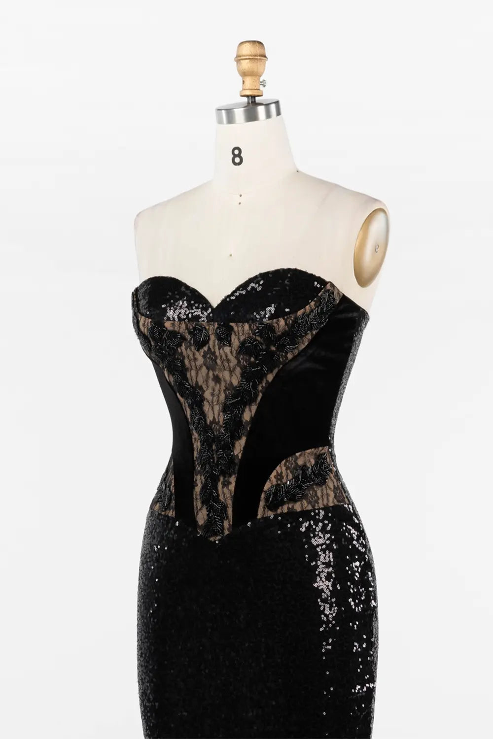 Black Strapless Corset Bodice Sequin Evening Gown ST047 Sheer Fairy