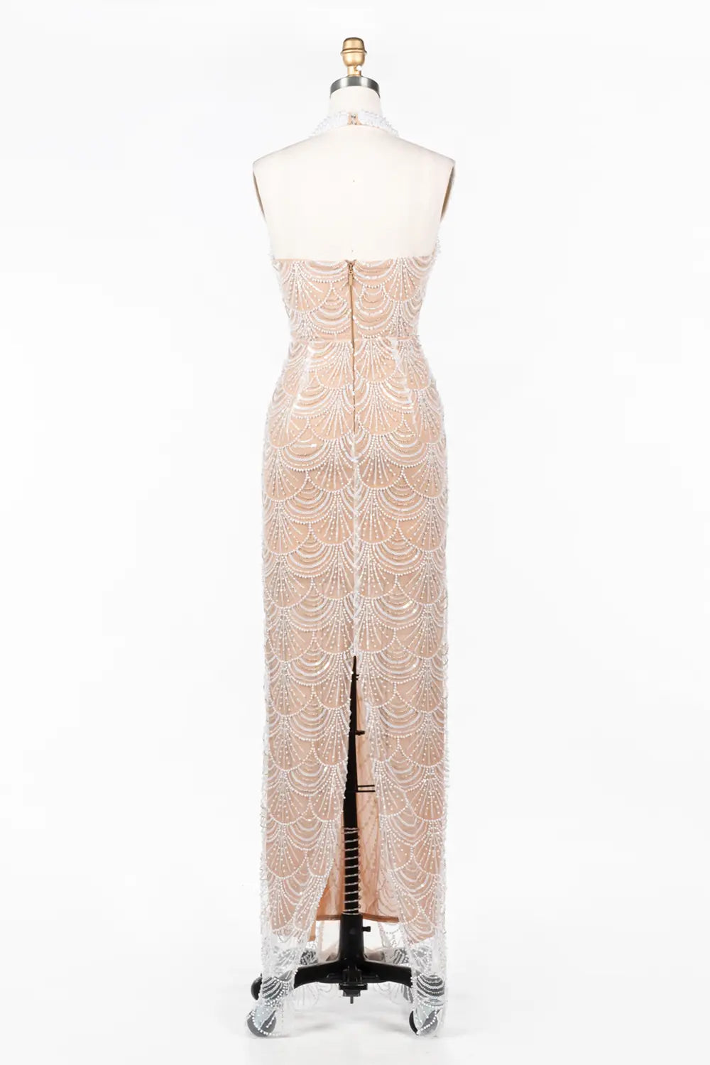 White Nude Beaded Halter Neck Evening Gown ST075 Sheer Fairy