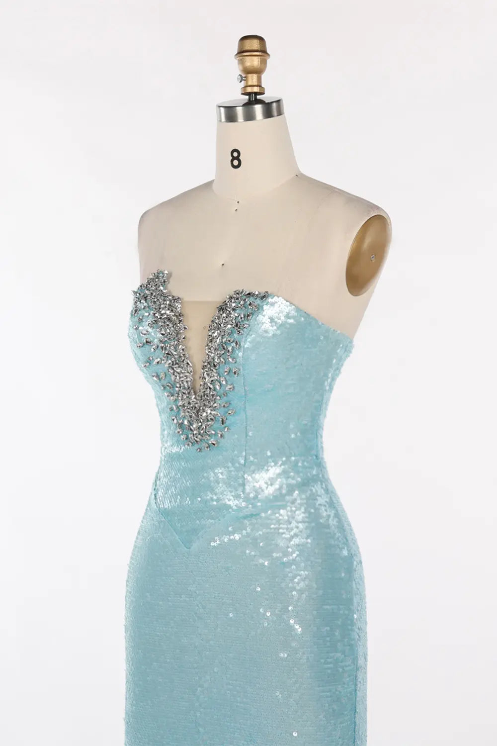 Blue Strapless Sequin Beaded Evening Dress ST096 Sheer Fairy