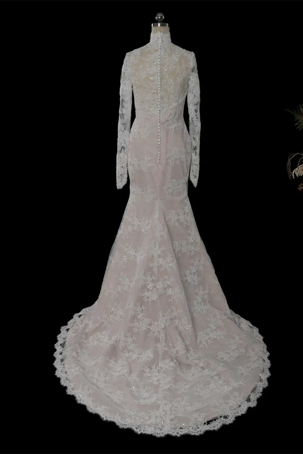 Ivory Long Sleeve High Neck Lace Wedding Dress SW759 Sheer Fairy
