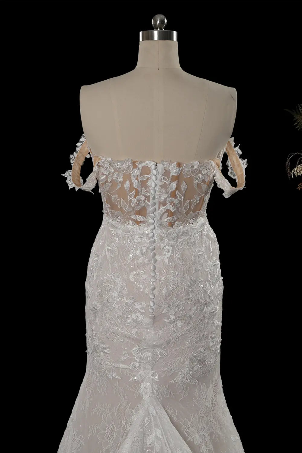 White Lace Mermaid Wedding Dress Off The Shoulder SW763 Sheer Fairy