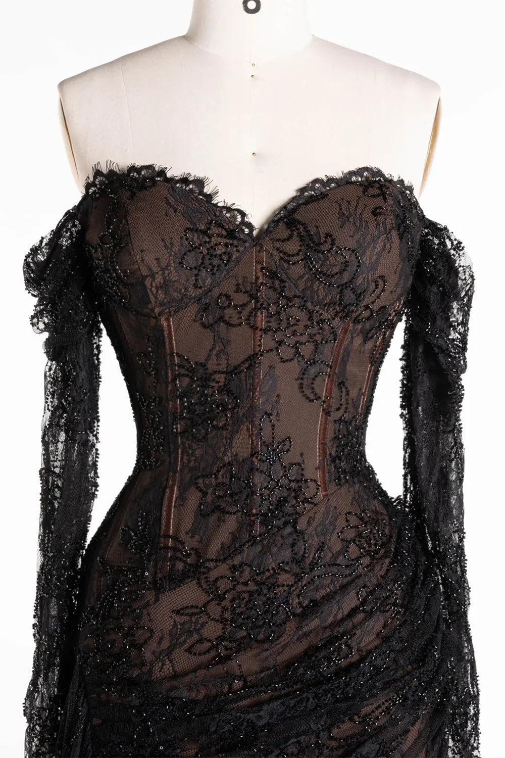 Black Off Shoulder Lace Long Sleeve Evening Gown ST119 Sheer Fairy