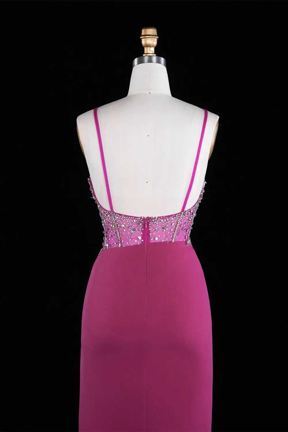 Fuchsia Beaded Spaghetti Strap Prom Dress SH261 Sheer Fairy