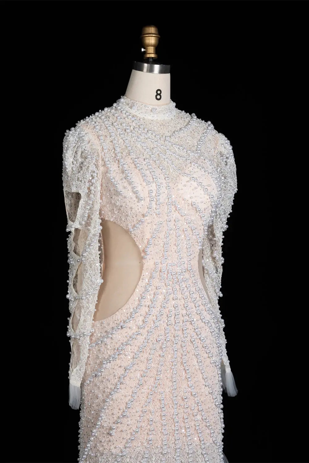 White Pearl Beaded Tiered Tulle Mermaid Gown ST103 Sheer Fairy