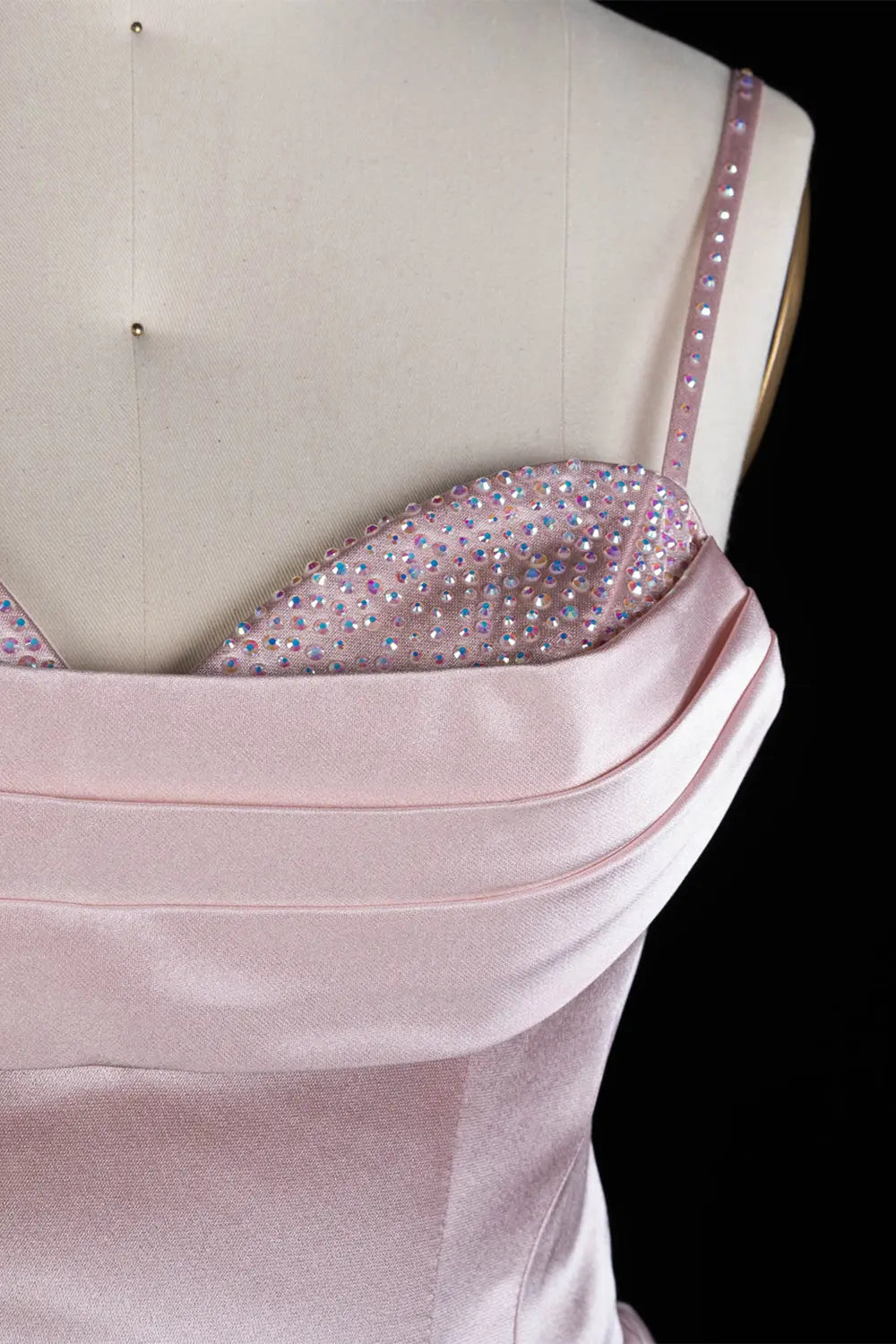 Blush Pink Satin Spaghetti Strap Mini Homecoming Dress RM187 Sheer Fairy