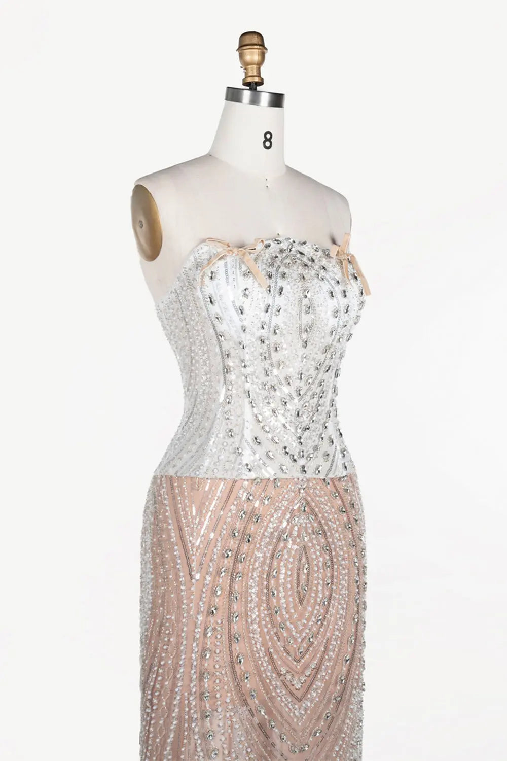 White Nude Beaded Corset Strapless Evening Dress ST111 Sheer Fairy