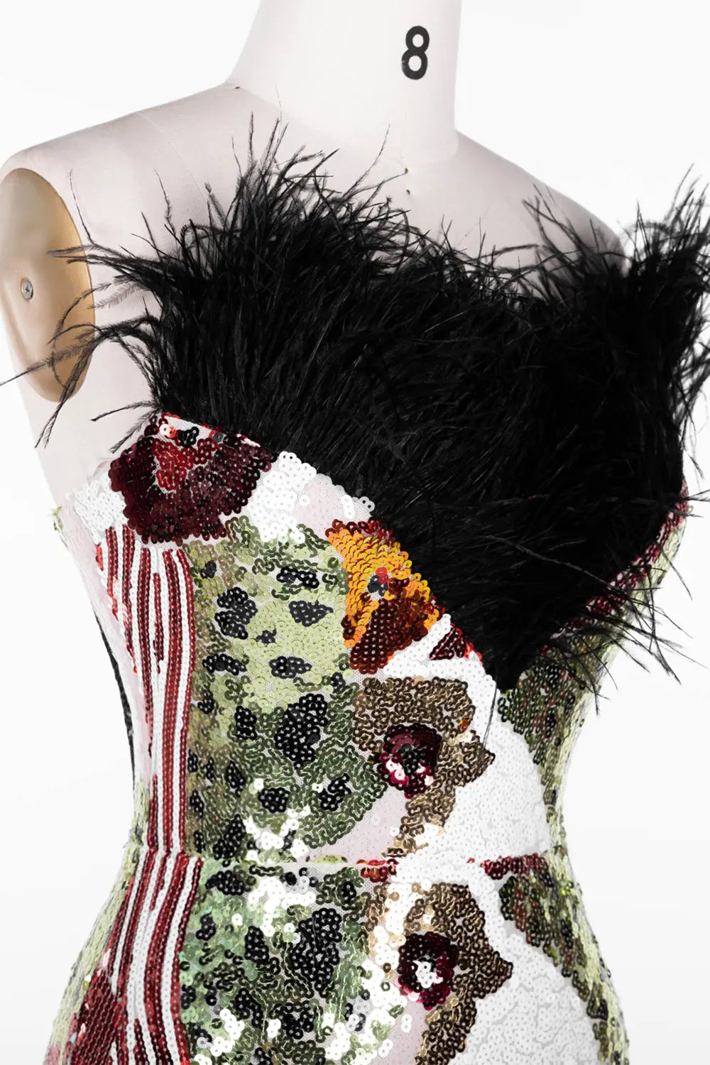 Multicolored Feather Sequin Strapless Gown ST113 Sheer Fairy