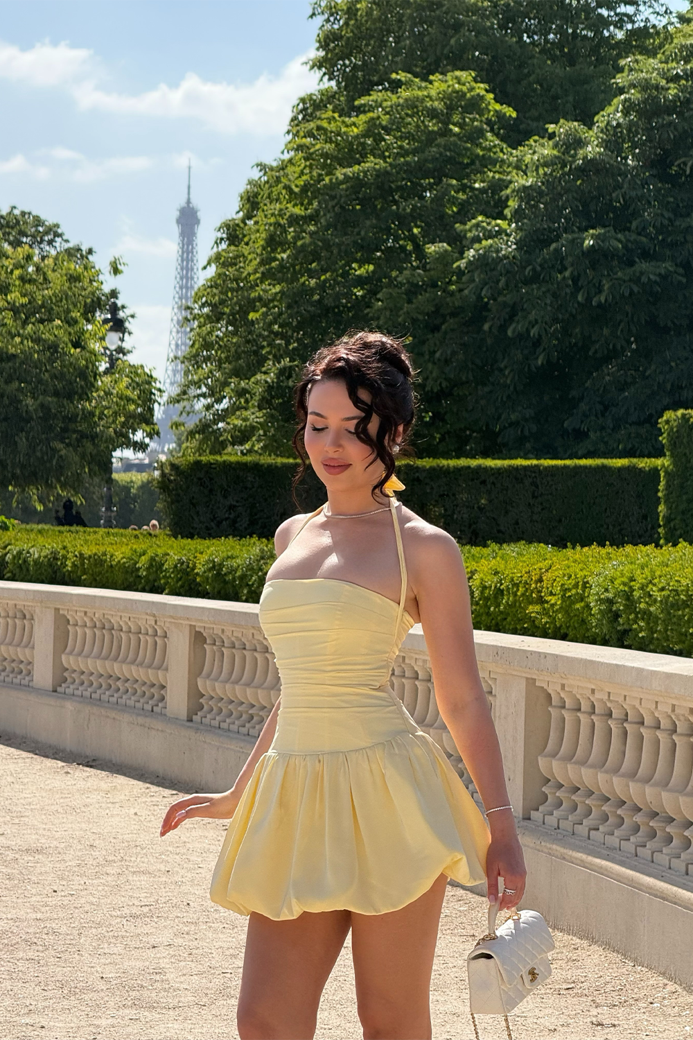 Yellow Halter Mini Dress Bubble Hem Corset Back Summer Prom Dress RM250 Sheer Fairy