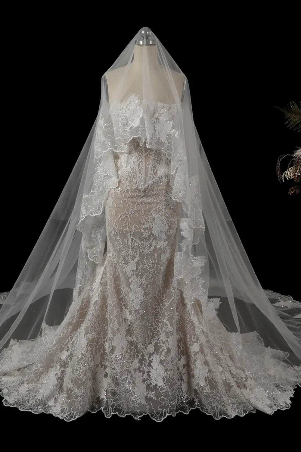 White Lace Mermaid Wedding Dress Long Sleeves Corset SW750 Sheer Fairy
