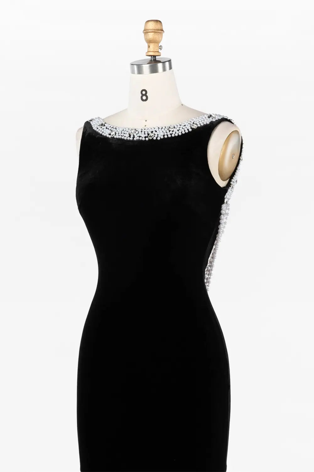 Black Velvet Beaded Neck Open Back Evening Gown ST046 Sheer Fairy
