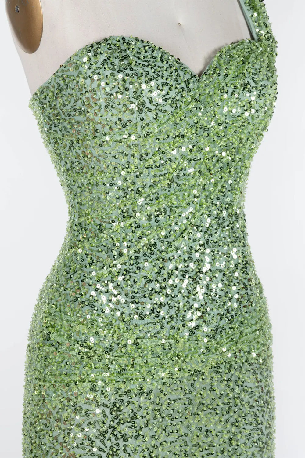 Green One Shoulder Sequin Evening Gown ST117 Sheer Fairy
