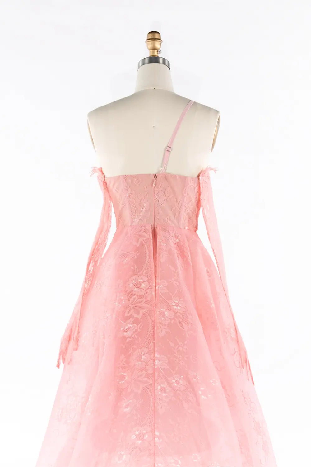 Pink Sheer Lace Asymmetrical Slit Formal Evening Dress ST052 Sheer Fairy