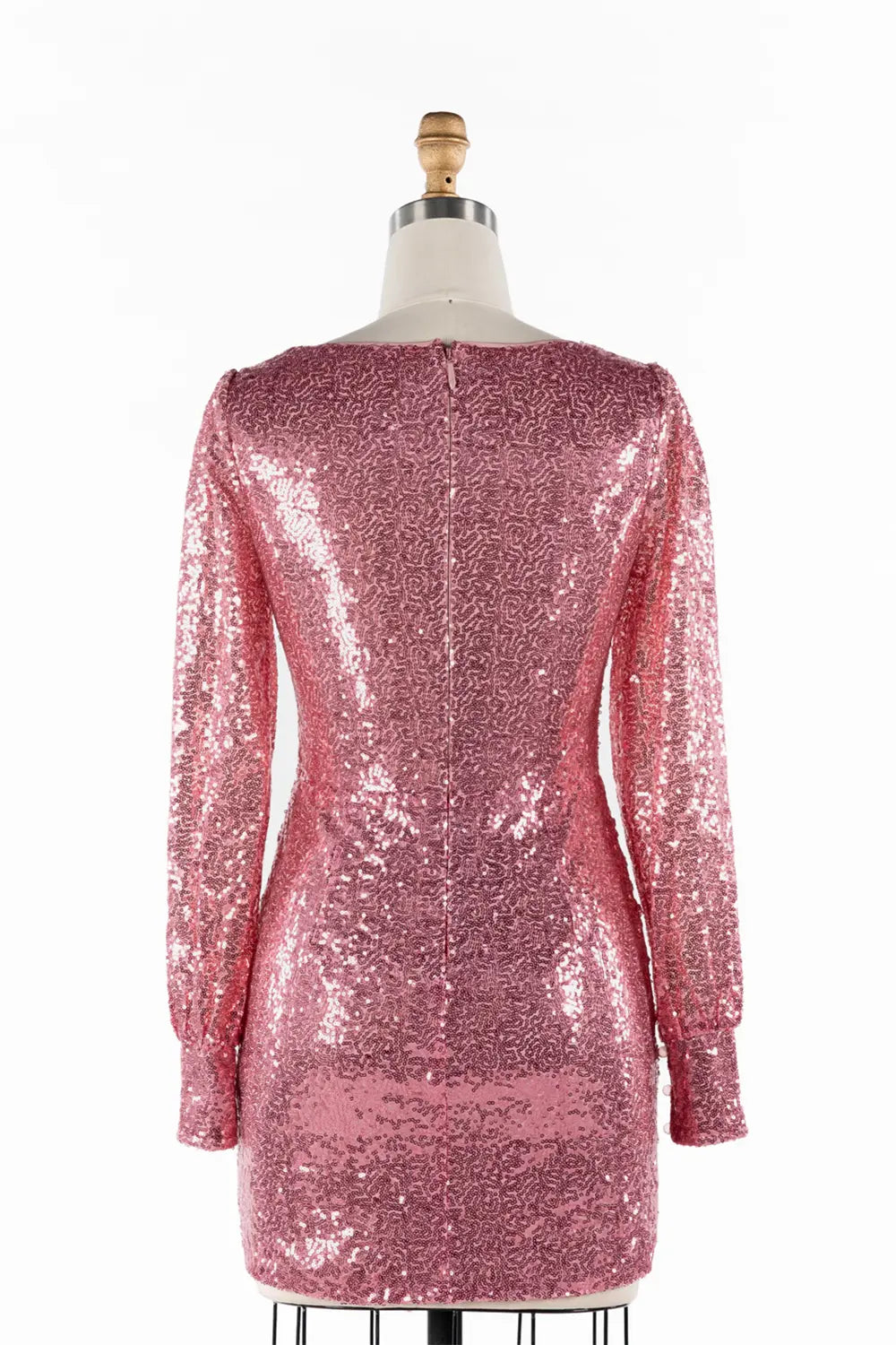 Rose Pink Sparkly Long Sleeve Ruched Cocktail Mini Dress ST059 Sheer Fairy
