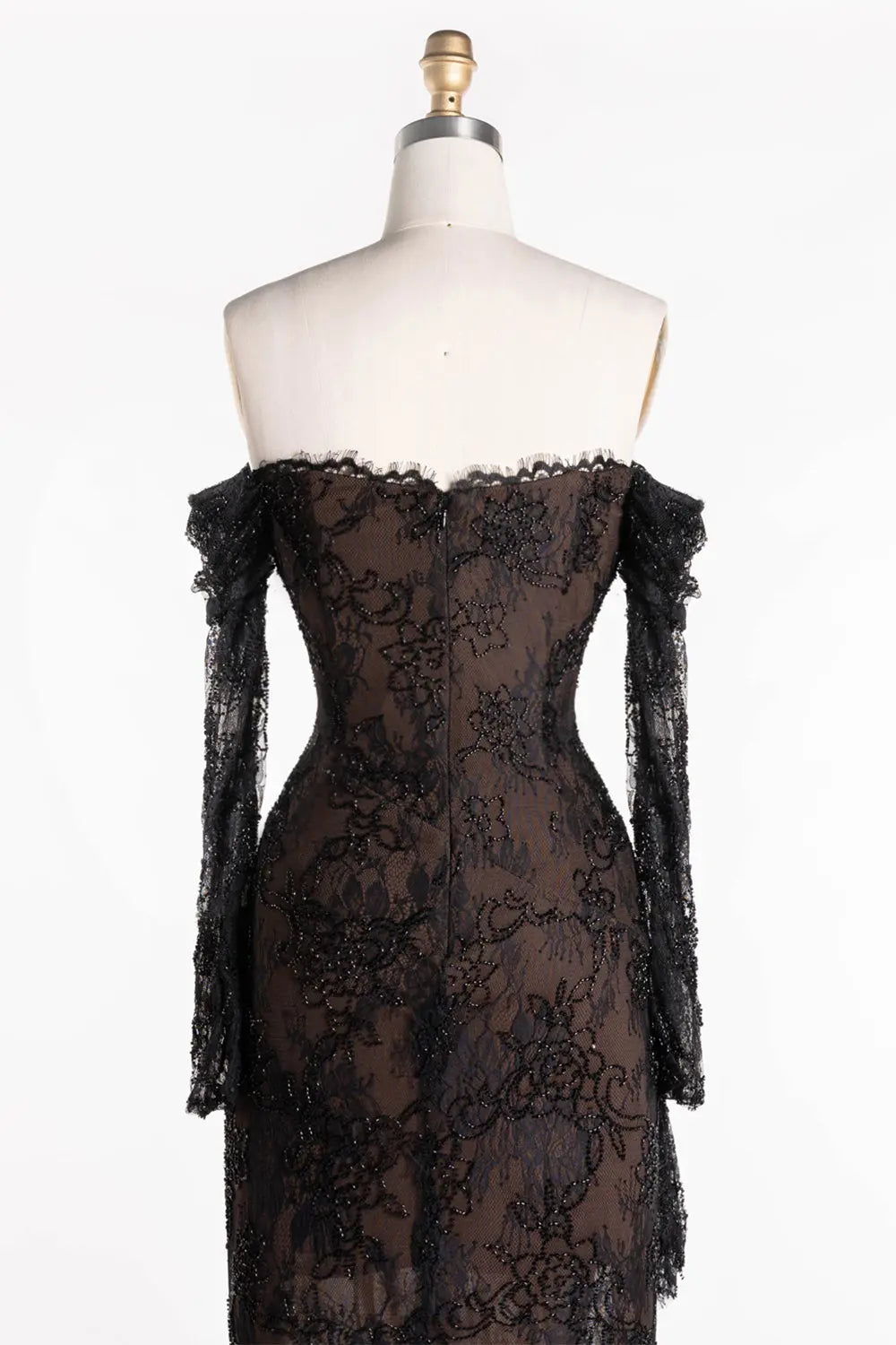 Black Off Shoulder Lace Long Sleeve Evening Gown ST119 Sheer Fairy