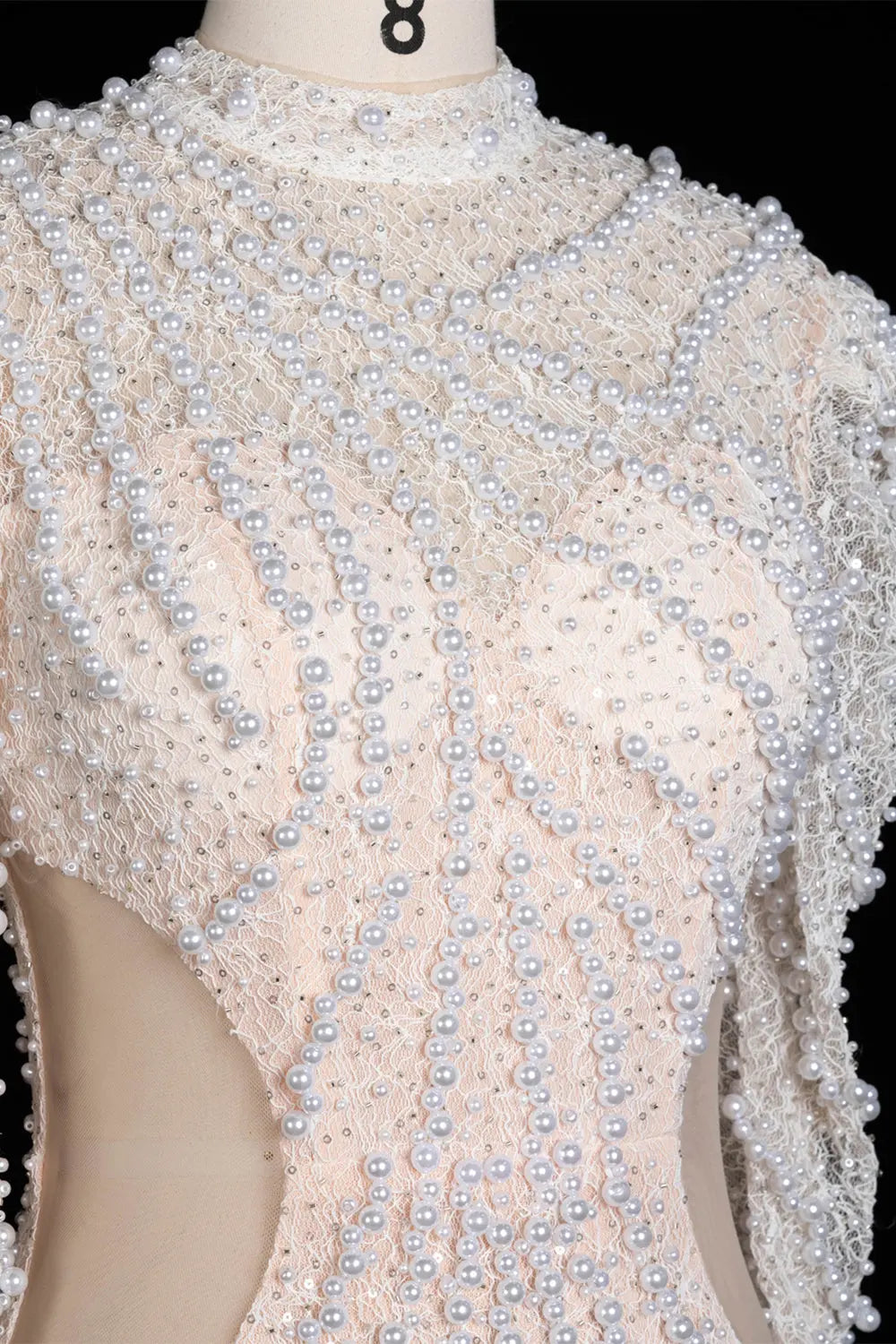 White Pearl Beaded Tiered Tulle Mermaid Gown ST103 Sheer Fairy