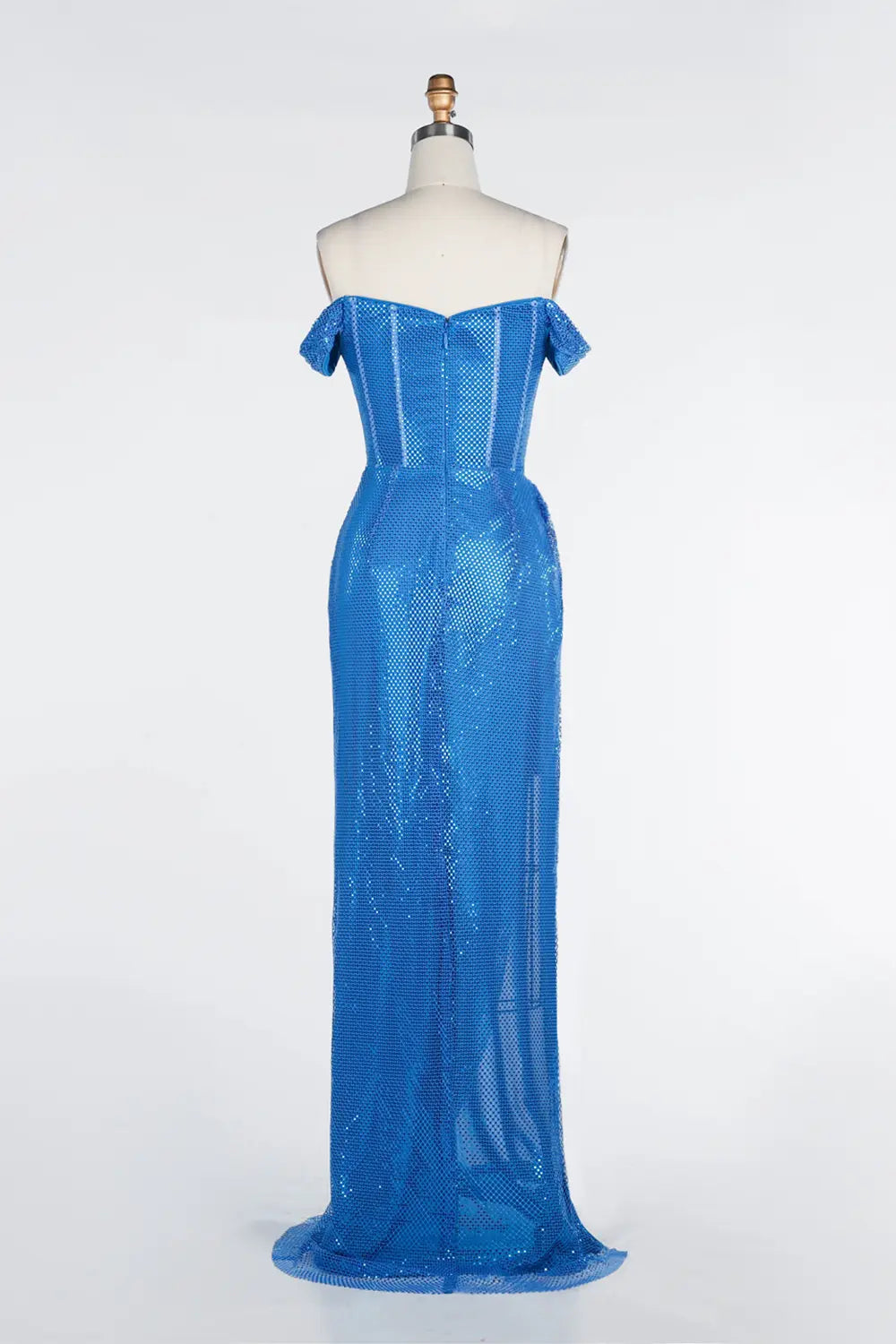 Royal Blue Sequin Off Shoulder Corset High Slit Maxi Evening Dress ST034 Sheer Fairy